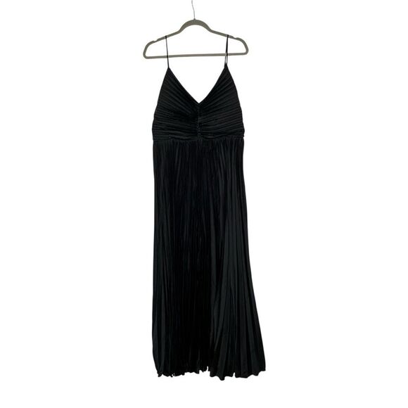 Petal and Pup Maira Black Satin Sleeveless Pleated Maxi Dress | Size 18 - Picture 3 of 9